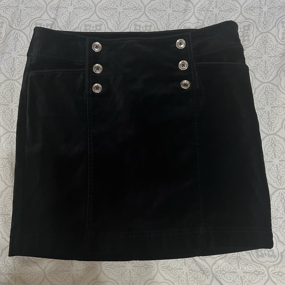 WHBM Black Corduroy Mini Skirt High Rise‎ Button Accent Stretch Size 2 Y2K Style